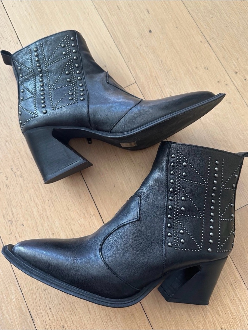 Women's Black Stud-Embellished Leather Ankle Booties